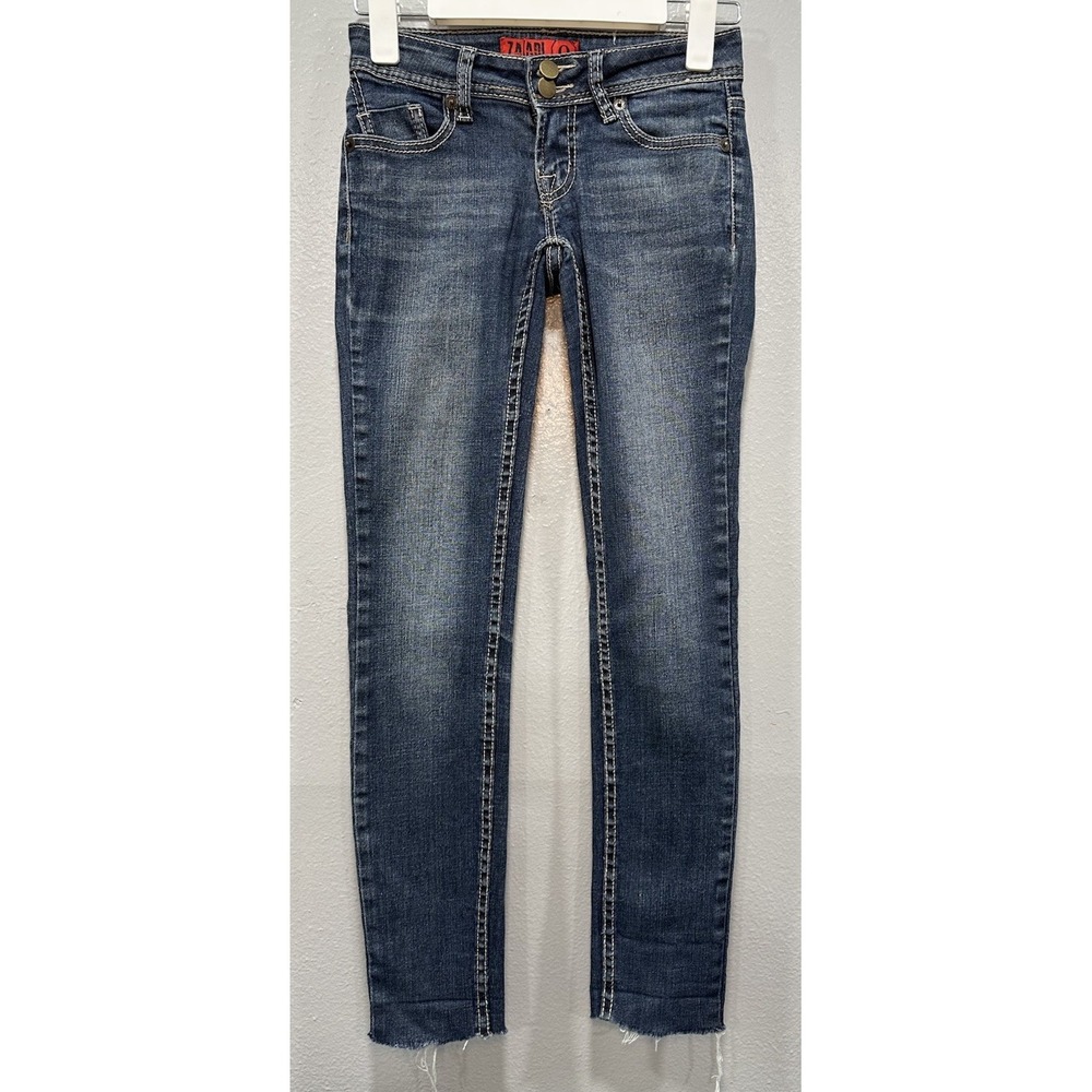 Zana Di Jeans Women's Size 0 Blue Straight Skinny Leg 5 Pockets Frayed Hem Y2K